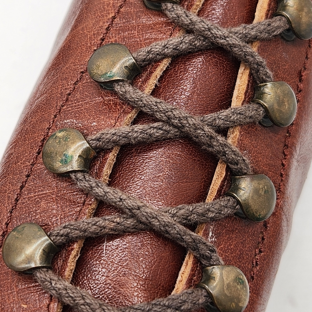 Vintage Thom McAn boots women 6.5 brown leather lace up knee high heel Made USA - Picture 4 of 16